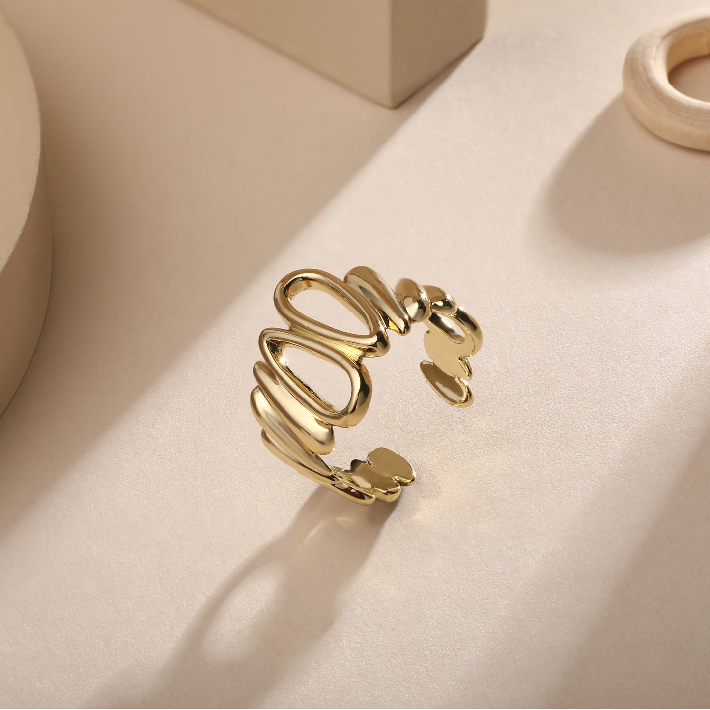 Spiral Wave Band 18kt Gold Plated Adjustable Finger Ring