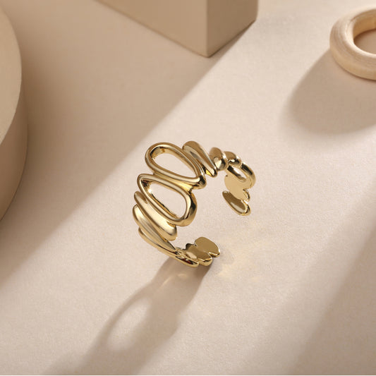 Spiral Wave Band 18kt Gold Plated Adjustable Finger Ring