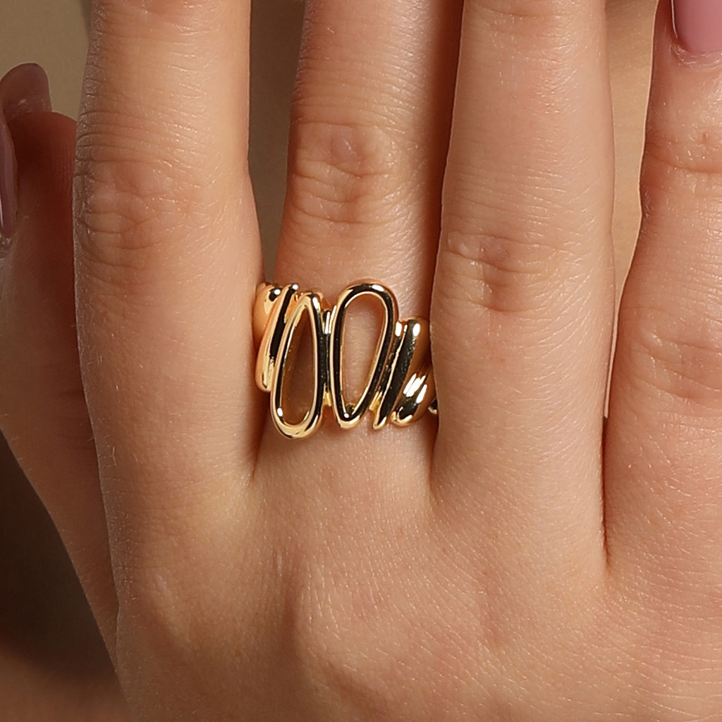 Spiral Wave Band 18kt Gold Plated Adjustable Finger Ring