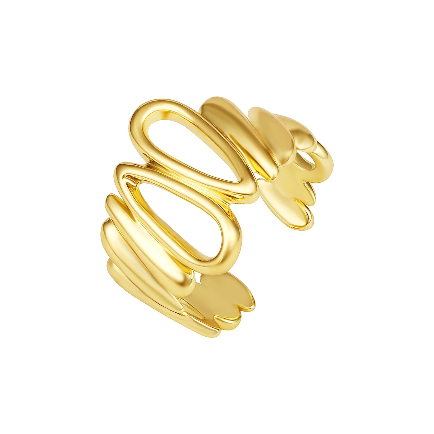 Spiral Wave Band 18kt Gold Plated Adjustable Finger Ring