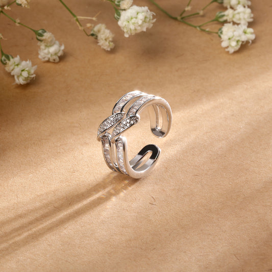 Sparkling Silver Plated Adjustable Zircon Finger Ring