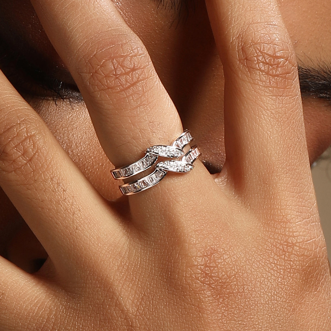 Sparkling Silver Plated Adjustable Zircon Finger Ring