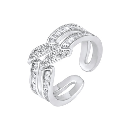 Sparkling Silver Plated Adjustable Zircon Finger Ring