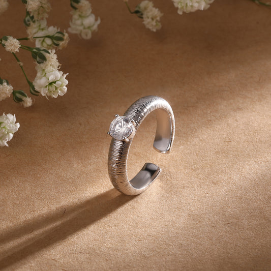 Snowflake Cuff Silver Plated Adjustable Zircon Finger Ring