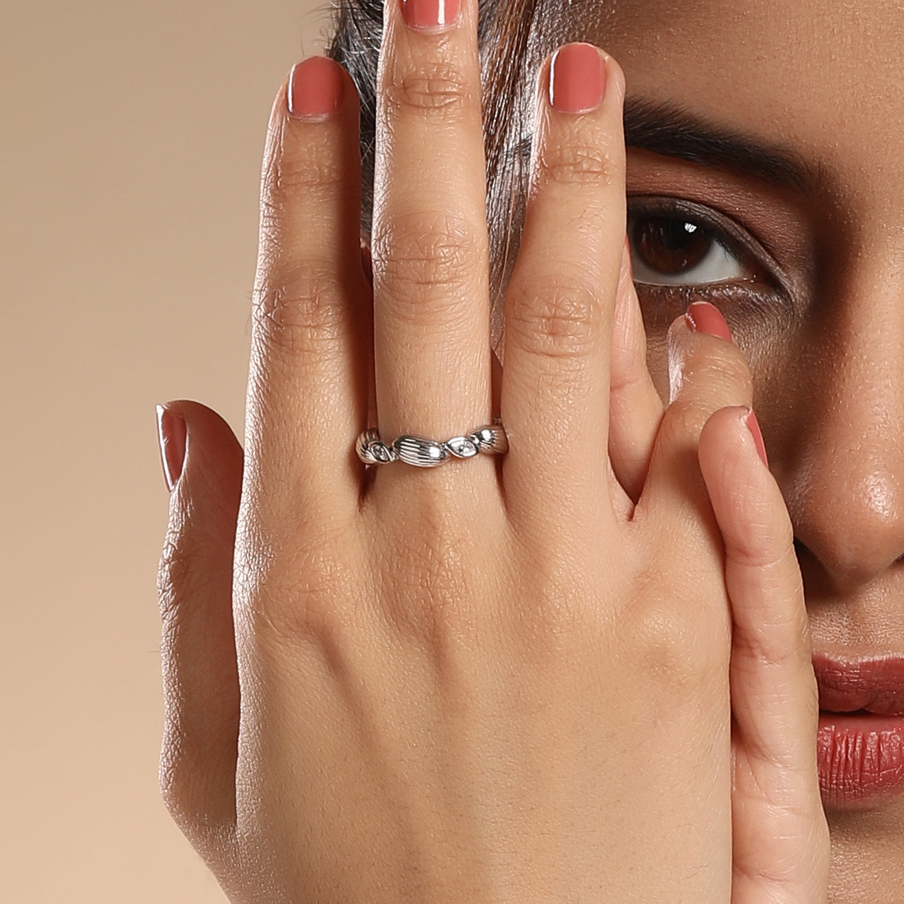 Oval Shape Silver Plated Adjustable Finger Ring