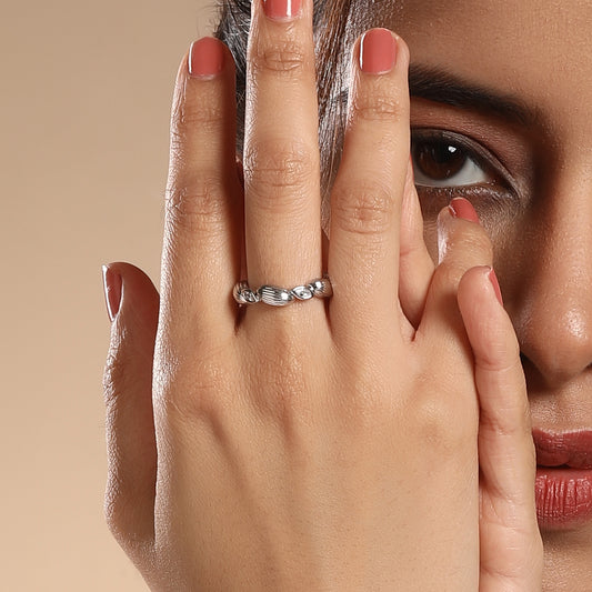 Oval Shape Silver Plated Adjustable Finger Ring