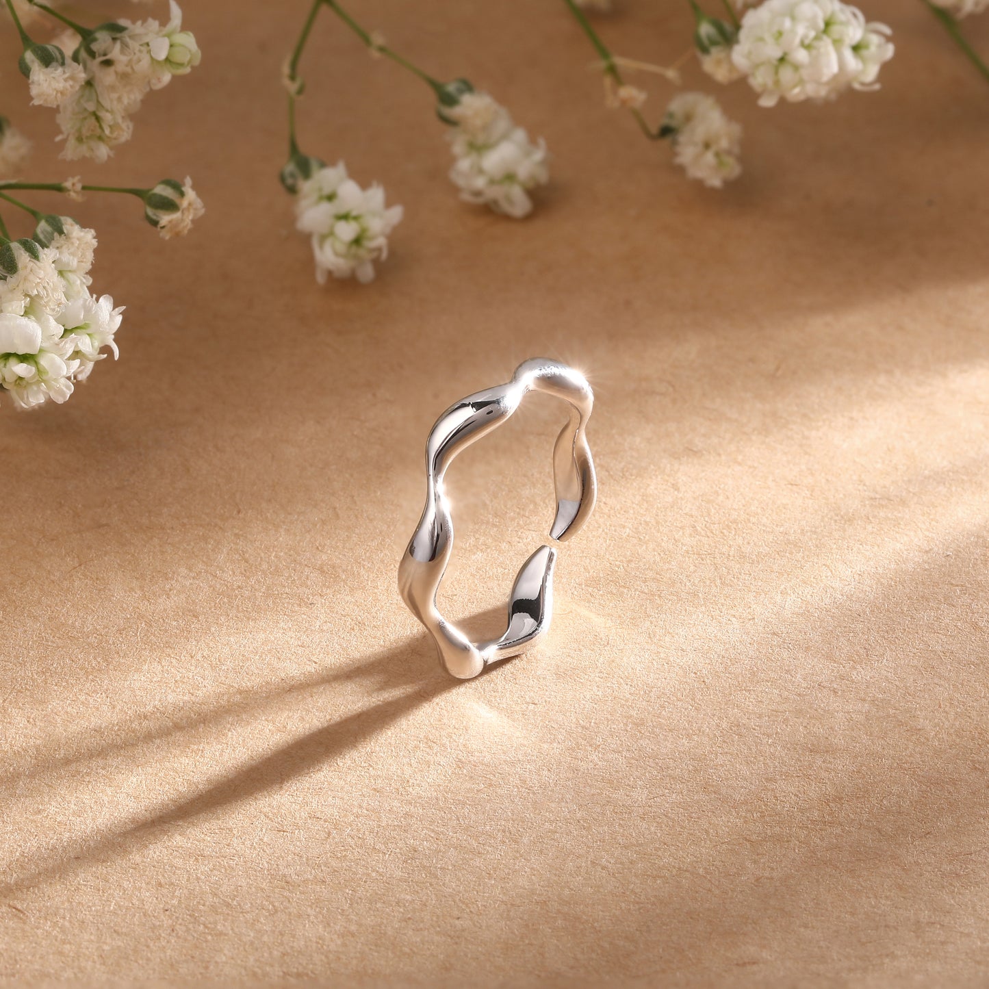 Zigzag Wavy Silver Plated Adjustable Finger Ring