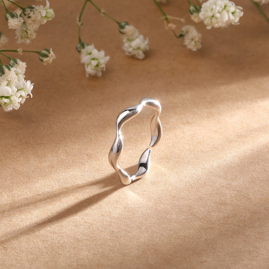 Zigzag Wavy Silver Plated Adjustable Finger Ring