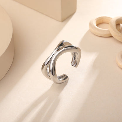 Criss Cross Silver Plated Adjustable Finger Ring
