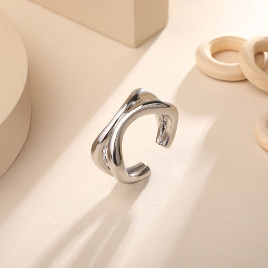 Criss Cross Silver Plated Adjustable Finger Ring