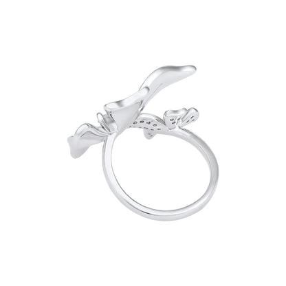 Lotus White Flower Silver Plated Adjustable Finger Ring