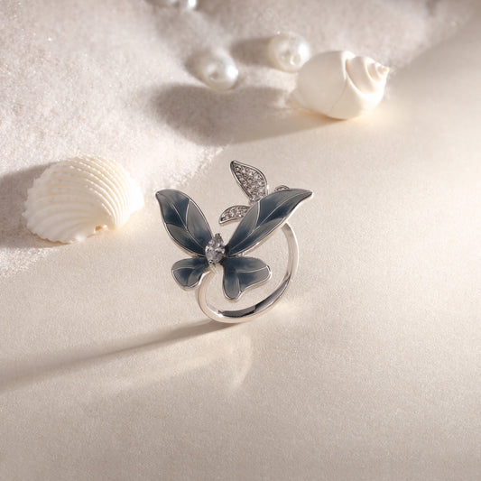 Lotus White Flower Silver Plated Adjustable Finger Ring