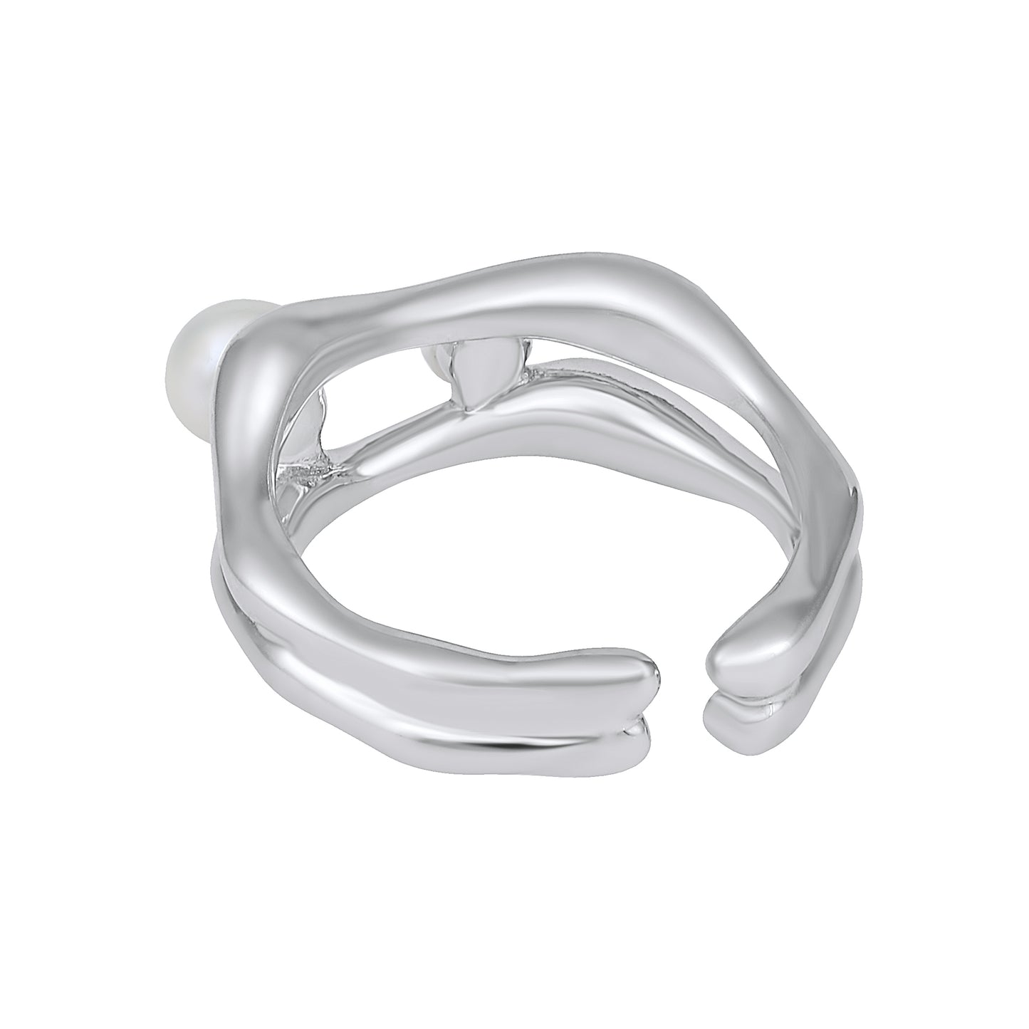 Irregular Double Pearl Silver Plated Adjustable Finger Ring
