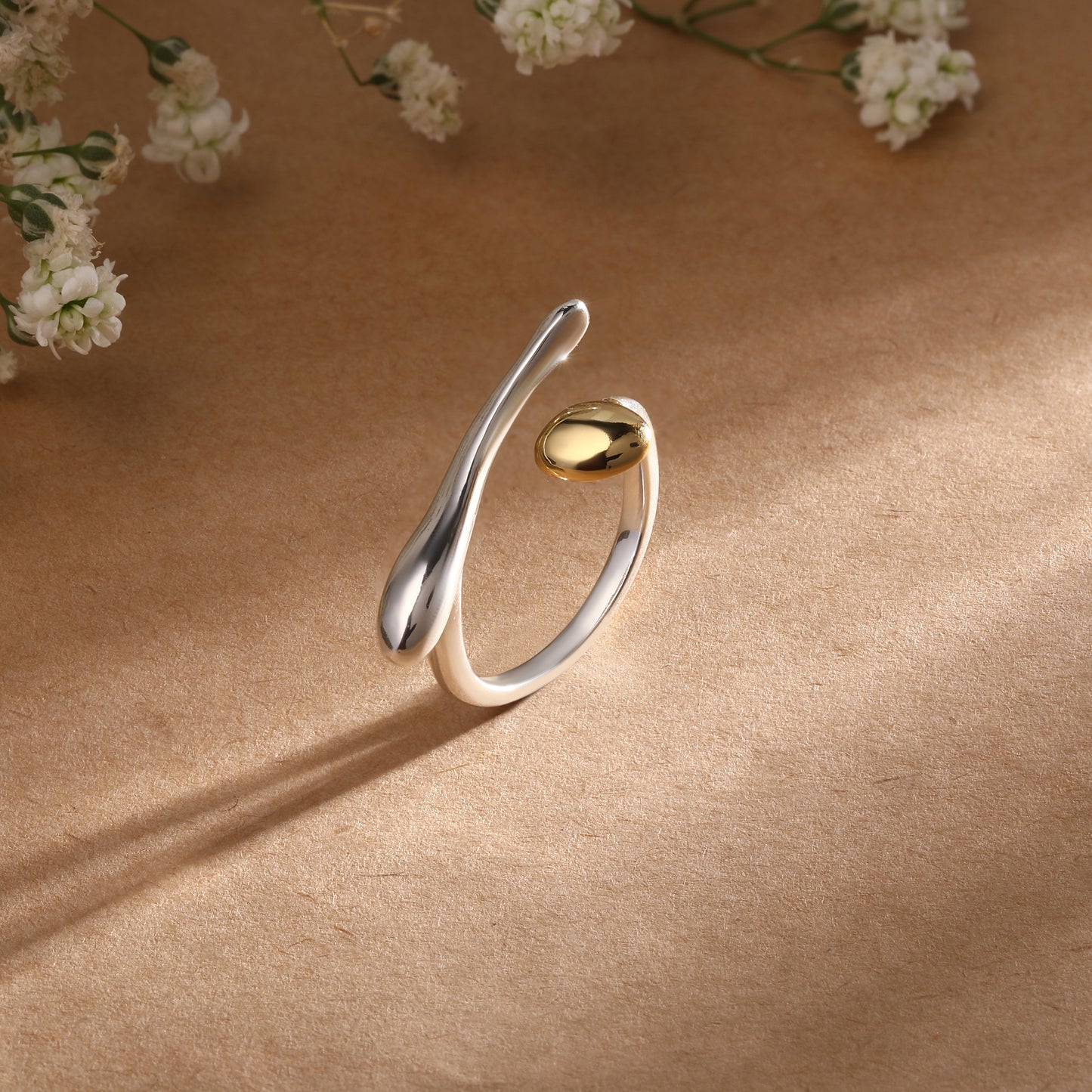Stunning Two-Tone Silver Plated Adjustable Finger Ring