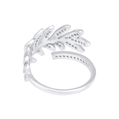 Floral Leaf Nature Silver Plated Adjustable American Diamond Finger Ring