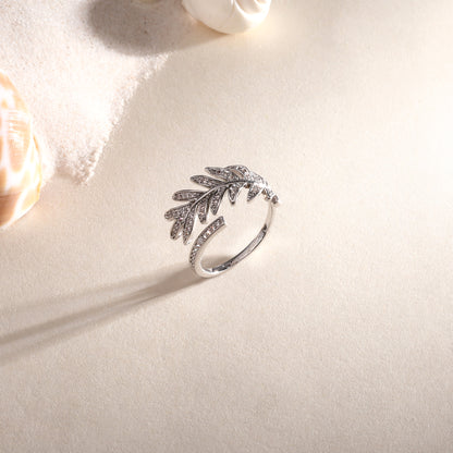 Floral Leaf Nature Silver Plated Adjustable American Diamond Finger Ring