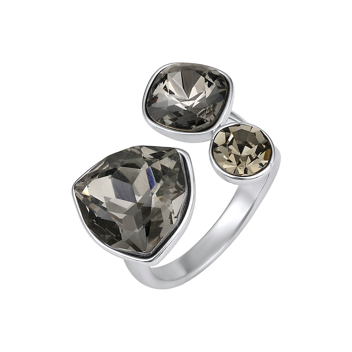 Black Sparkly Crystal Silver Plated Adjustable Finger Ring