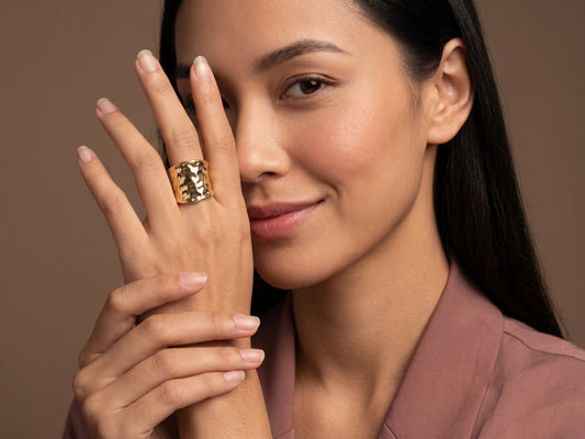 Hammered 18kt Gold Plated Foil-like Open Band Statement Adjustable Ring