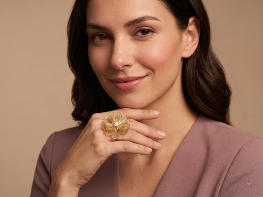 Sculptural Mesh Floral 18kt Gold Plated Zircon Statement Adjustable Ring
