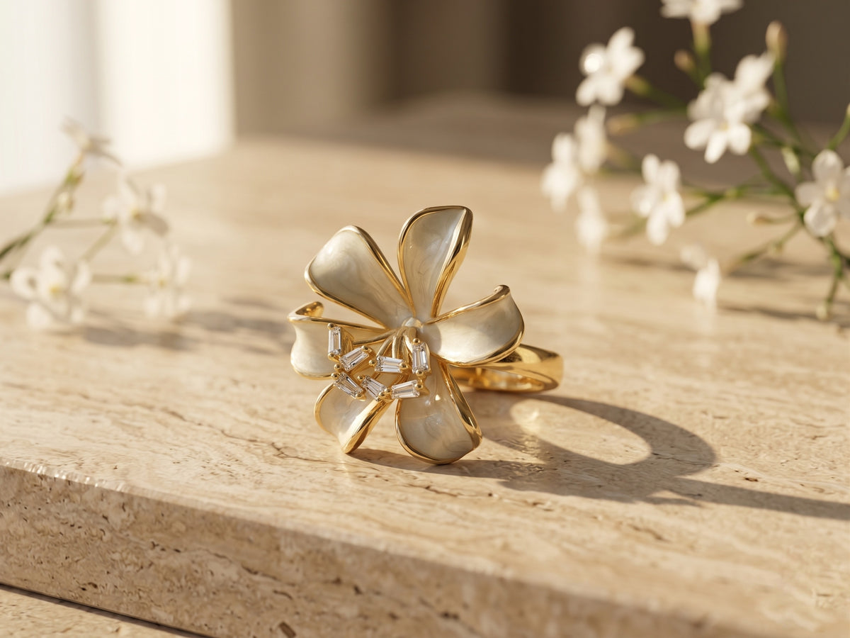 Floral Bloom Multiple Zircon 18kt Gold Plated Adjustable Ring