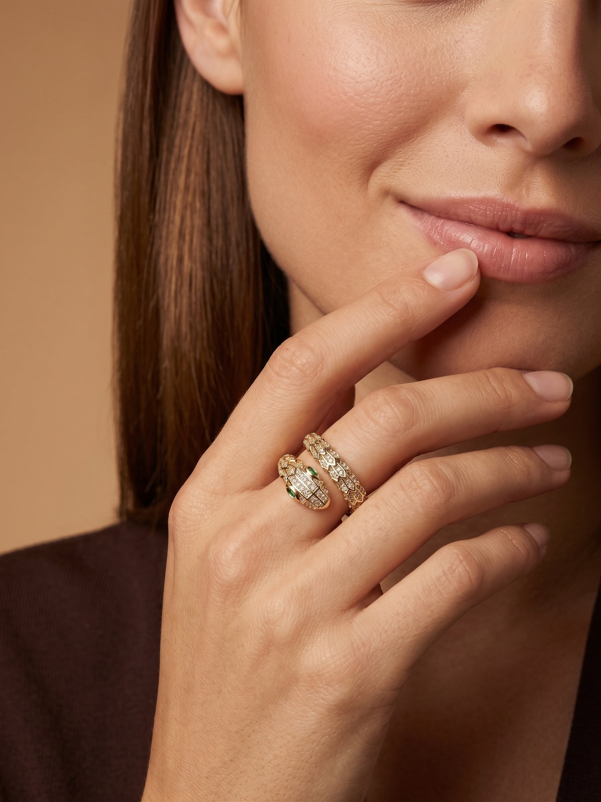 Emerald Eye Snake Zircon Wrap Statement 18kt Gold Plated Adjustable Ring